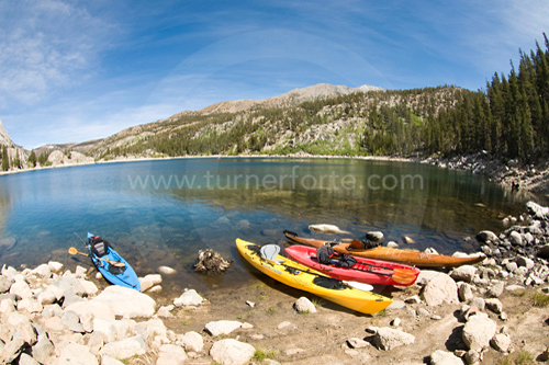Kayaks on South Lake, Biship Creek Canyon