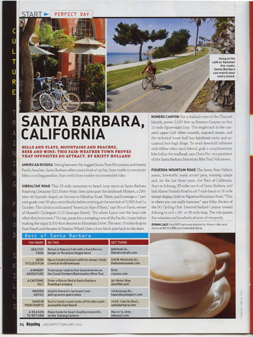 Bicycling Magazine Article on Santa Barbara, California