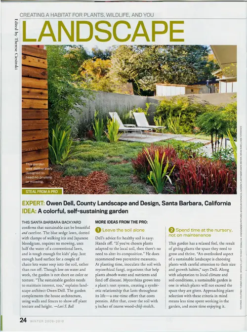 Organic Gardening Magazine Article on Sustainable Design in Santa Barbara