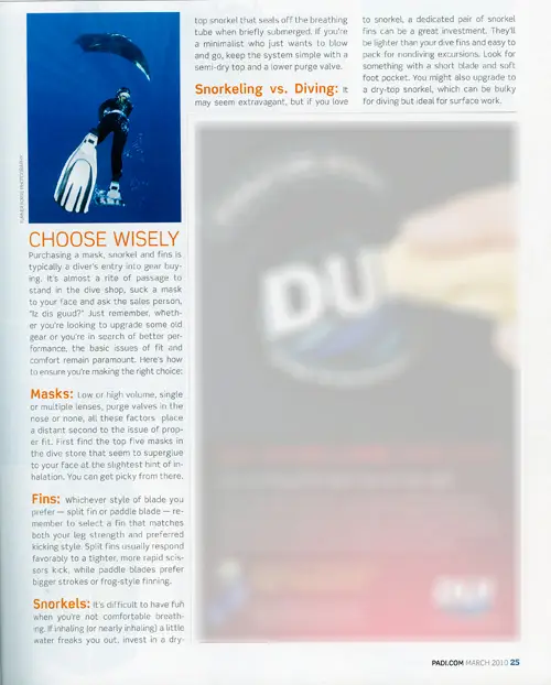 PADI Magazine Article on gear uses Diver and Giant Pacific Manta Photo